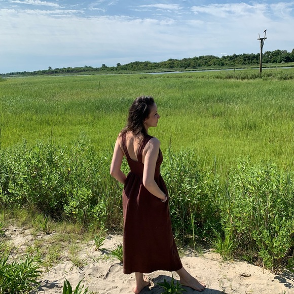 Linen brown sleeveless dress xs/s size - Picture 7 of 10